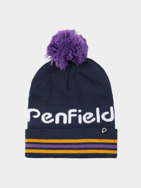Intarsia Knit Bobble Beanie in Navy Blue sold by Penfield