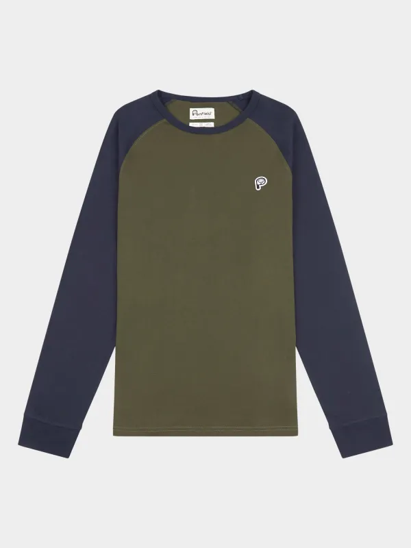 P Bear Chest Badge Raglan Long Sleeve T-Shirt in Forest Night sold by Penfield