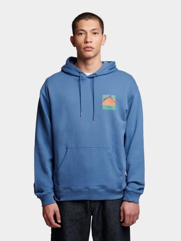 Relaxed Fit Mountain Back Print Hoodie in Blue Horizon made by Penfield