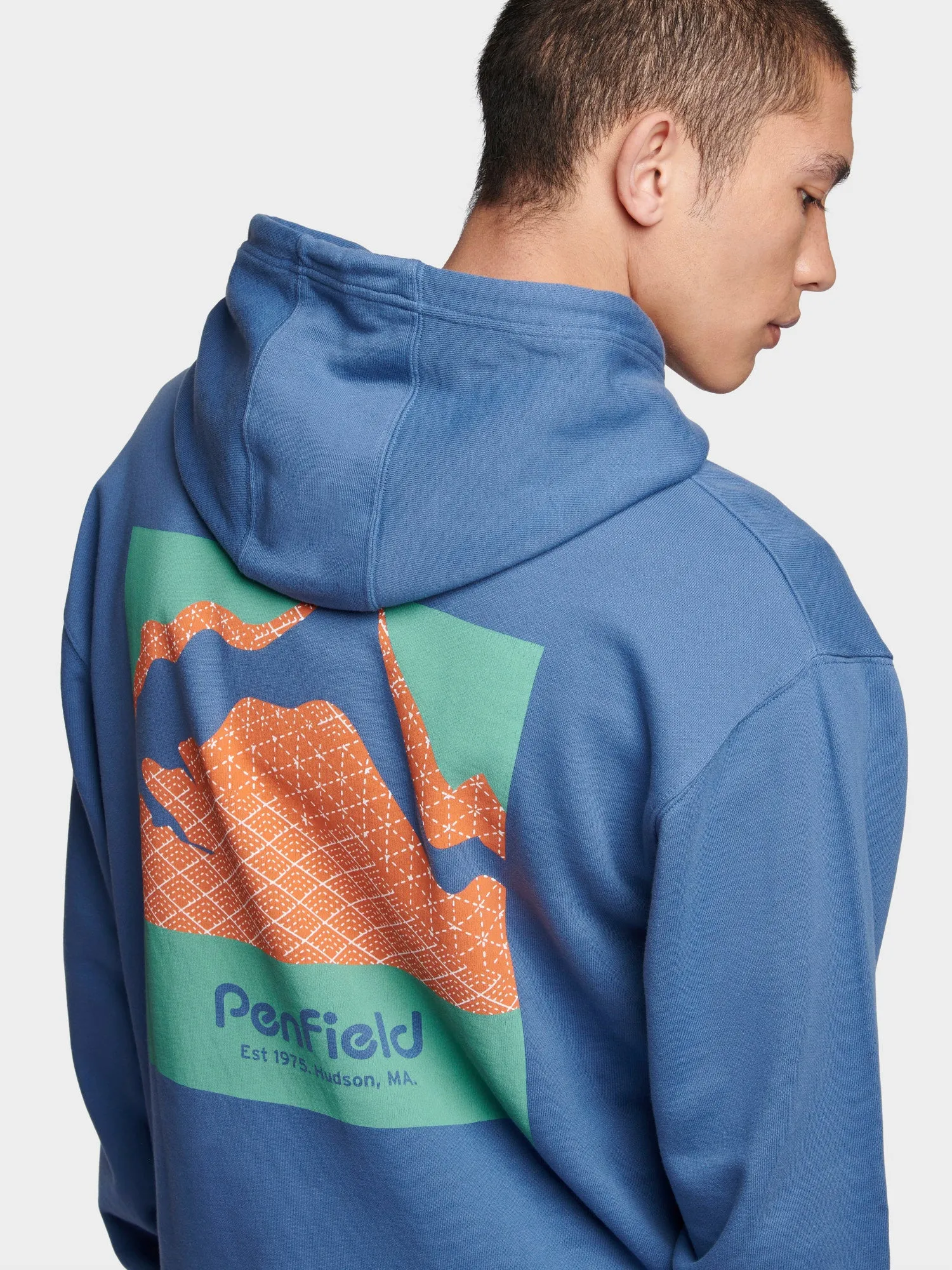 Relaxed Fit Mountain Back Print Hoodie in Blue Horizon sold by Penfield product image thumbnail 5