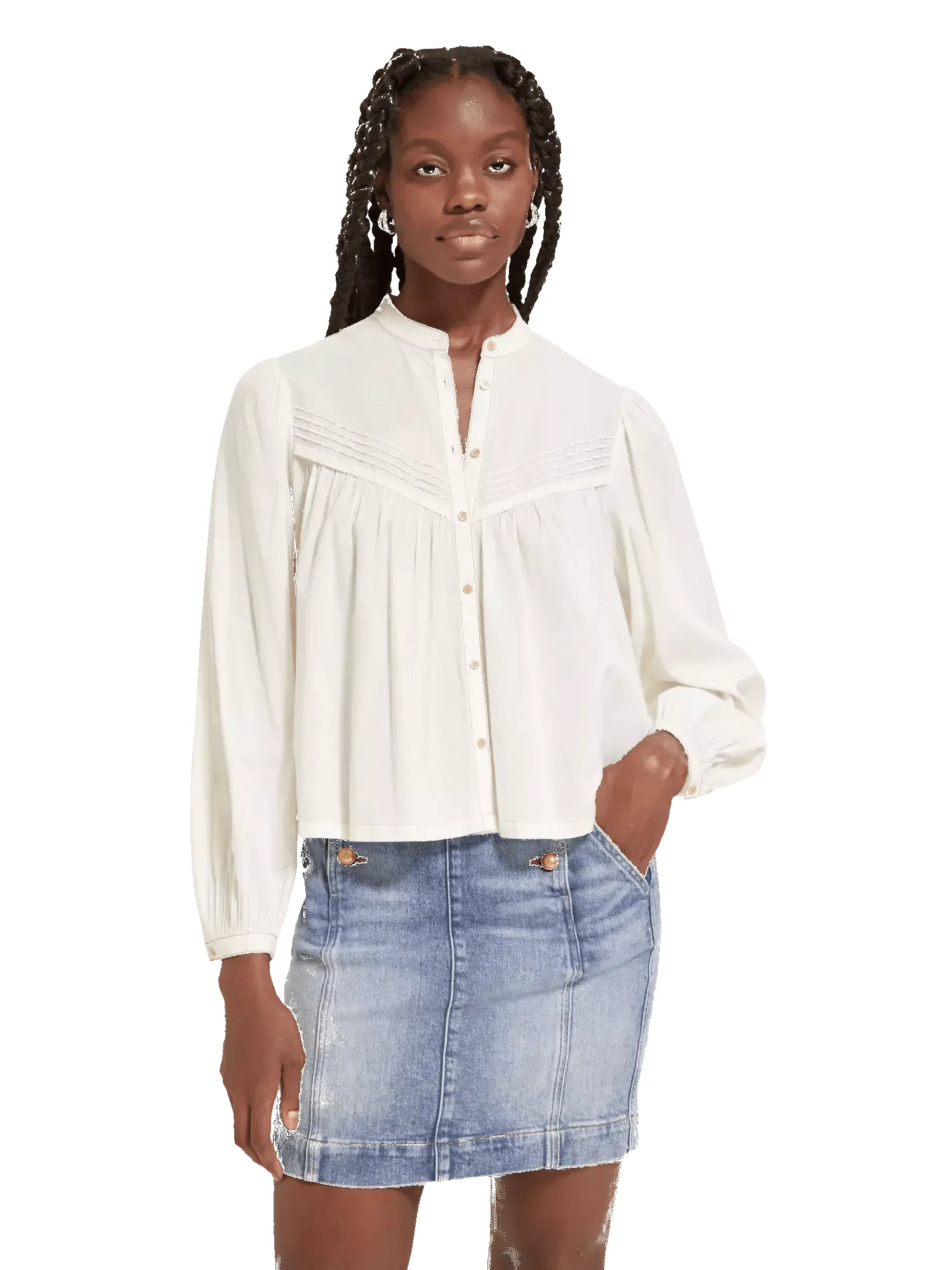 【BAON】Belka Collar Pintuck Long One Piece Pintuck Yoke Blouse | Parallel