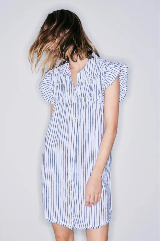 MELISSA NEPTON - Sunset off white navy stripe dress sold by Pepin