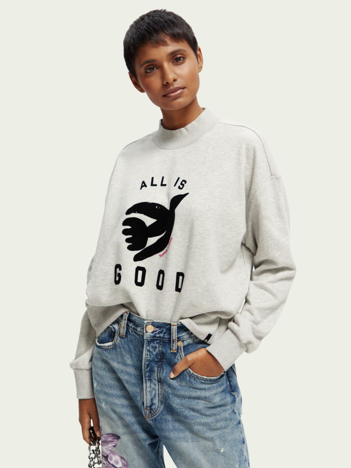 SCOTCH & SODA - Sweat court col cheminée coupe ample sold by Pepin