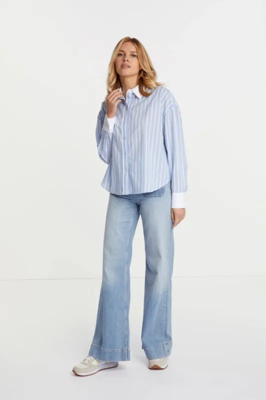 Stripe blouse with contrast fabric sold by Pepin