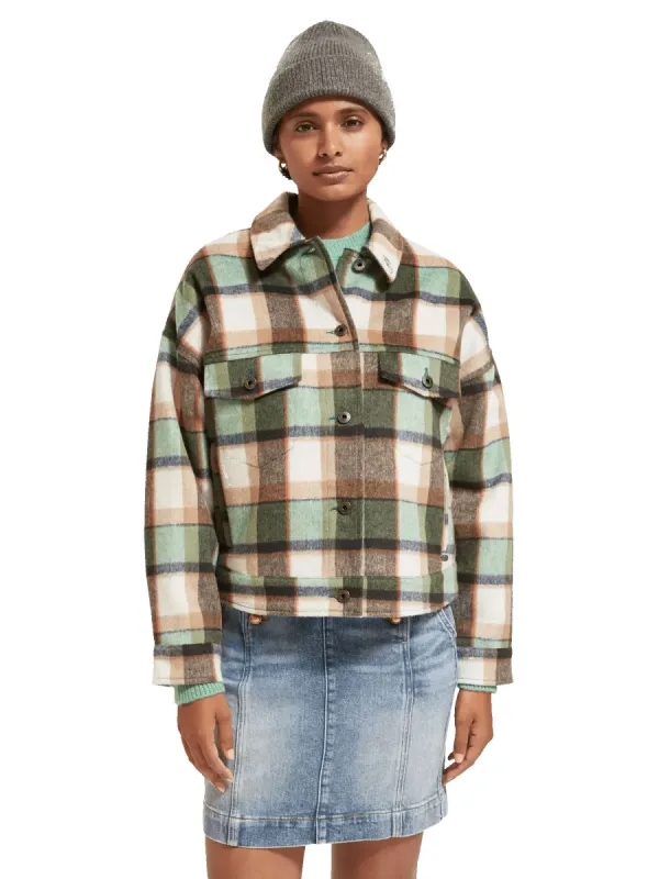 Wool-blended checked jacket sold by Pepin