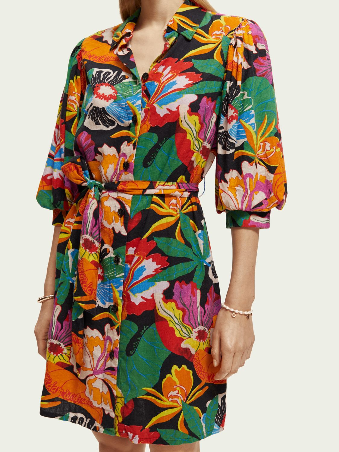 SCOTCH & SODA - Mini-robe à manches bouffantes en lin mélangé sold by Pepin