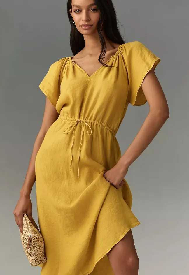 Velvet - Pepper Linen V-Neck Dress IN SUNNY sold by Pepin