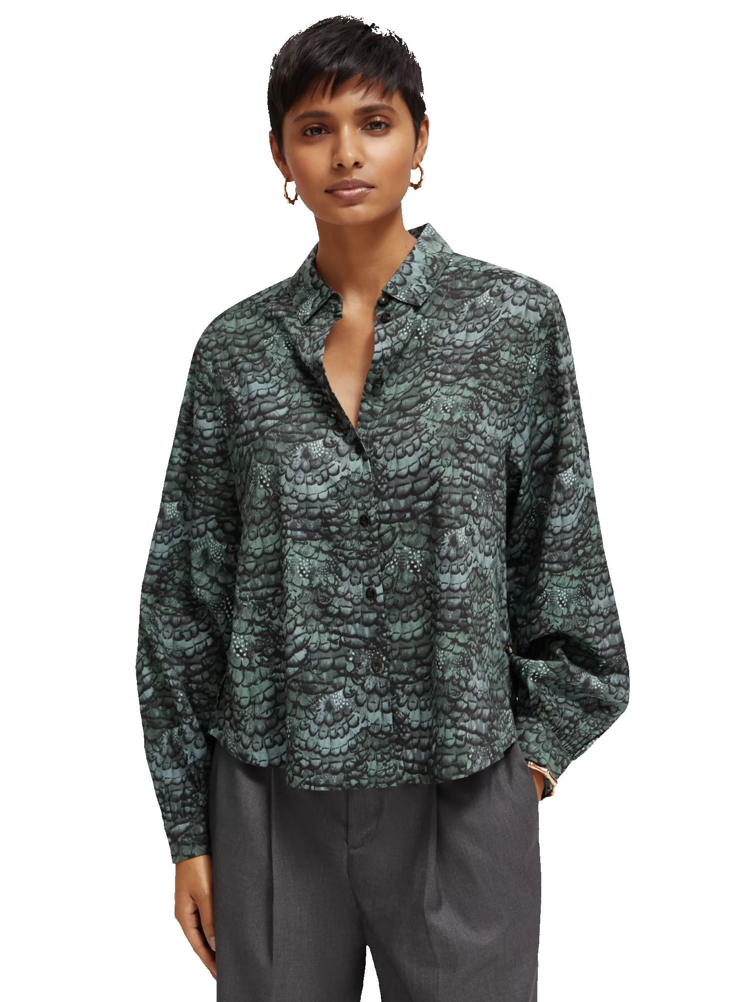 175234-Printed balloon sleeve shirt sold by Pepin