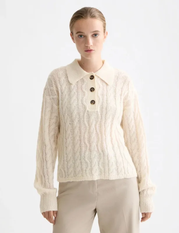 Cable Stitch Polo Neck Pullover sold by Pepin