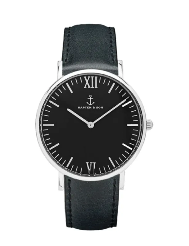 Black Dial Silver Case Black Bracelet Watch sold by Pepin
