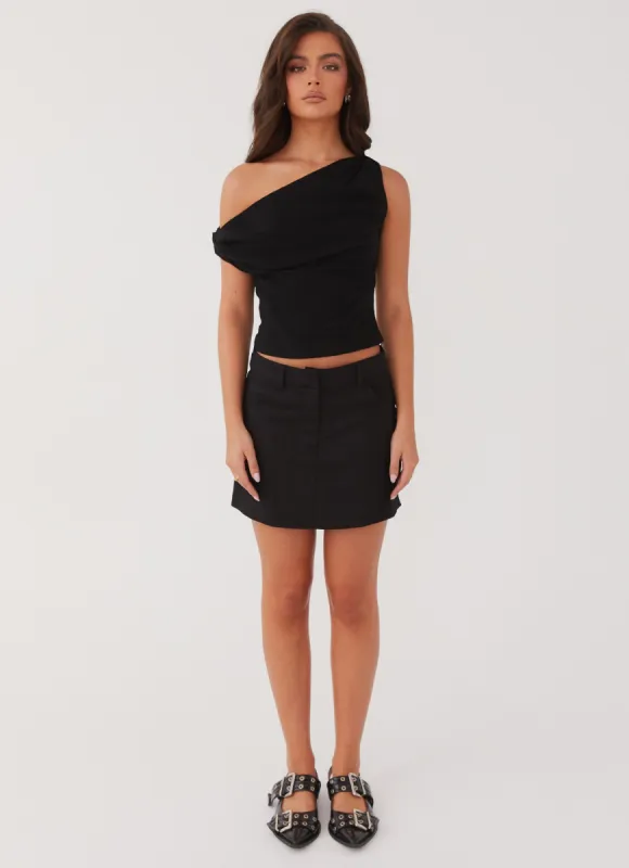 Marissa Linen Mini Skirt - Black sold by Peppermayo