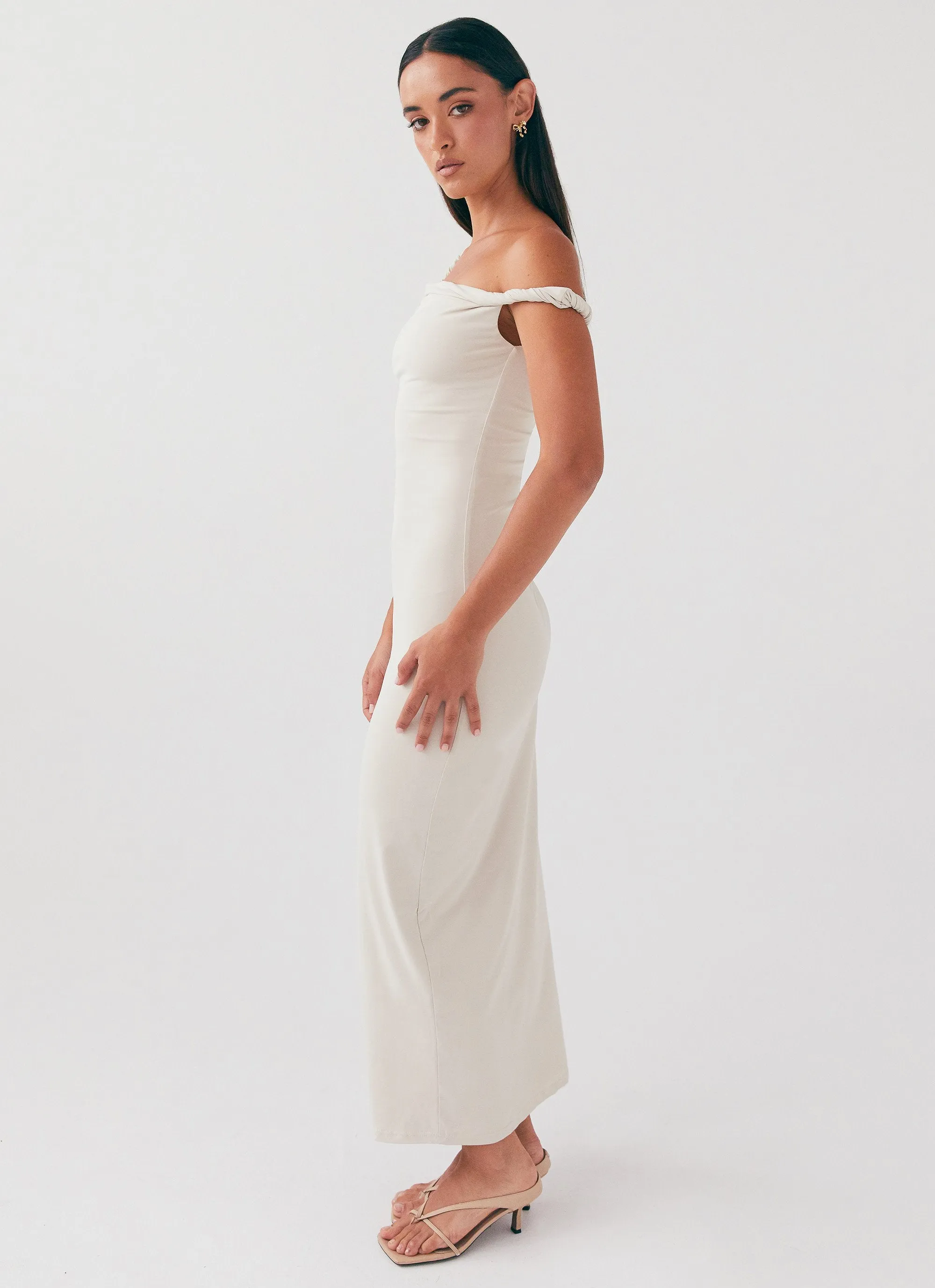 Arabella Twist Shoulder Maxi Dress - Beige sold by Peppermayo product image thumbnail 3