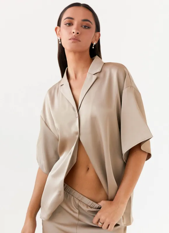 Palm Cove Satin Shirt - Mushroom made by Peppermayo