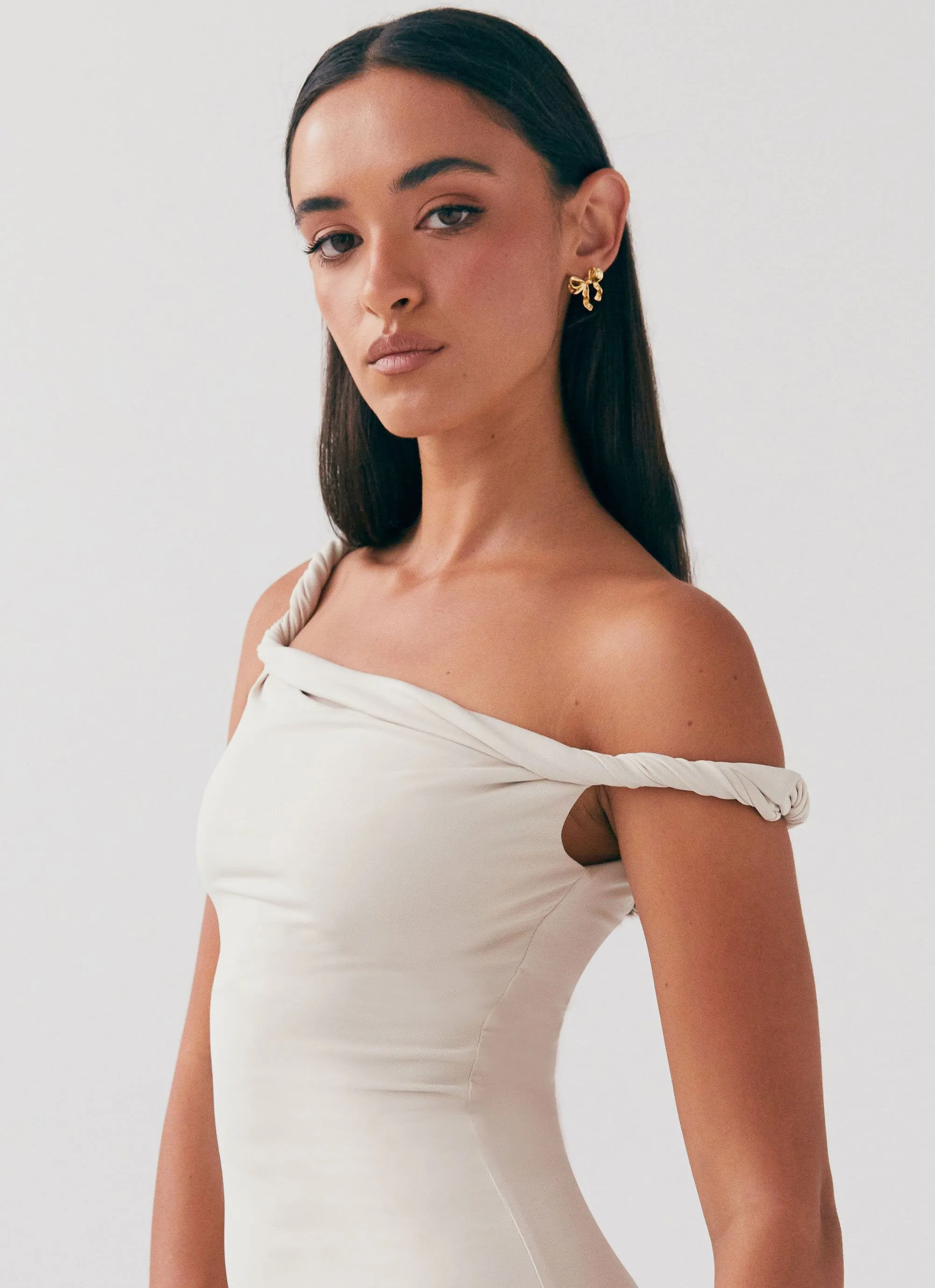 Arabella Twist Shoulder Maxi Dress - Beige sold by Peppermayo product image thumbnail 5