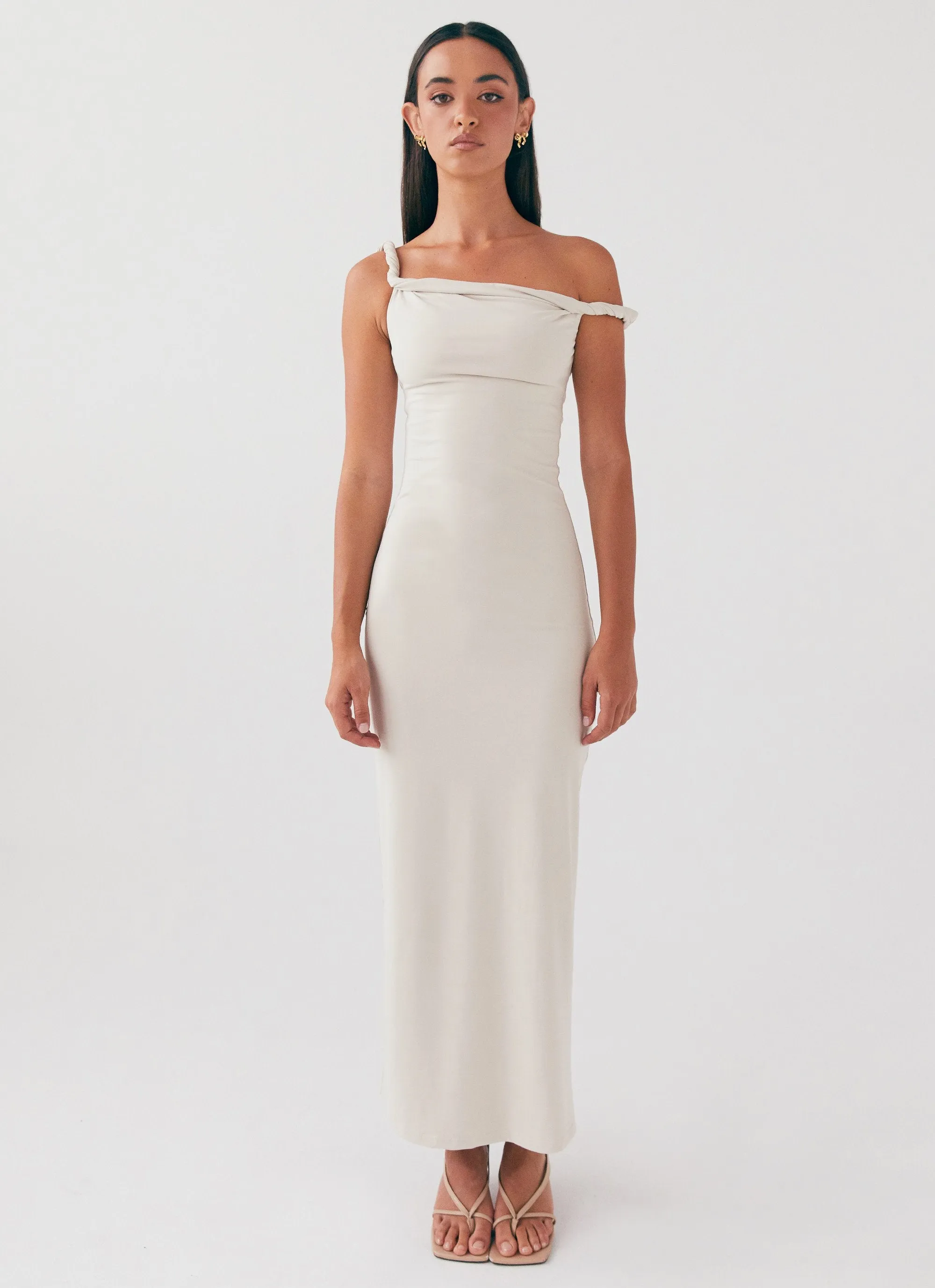 Arabella Twist Shoulder Maxi Dress - Beige sold by Peppermayo product image thumbnail 2