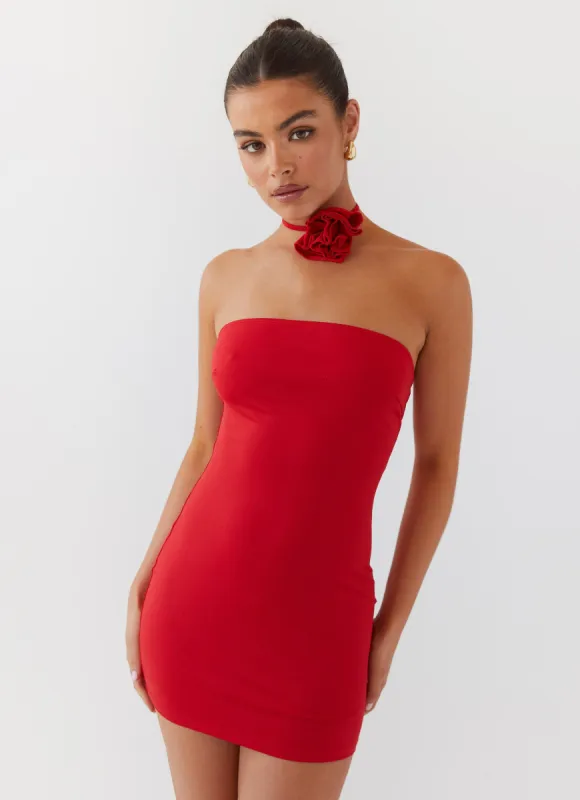 Ruby Glamour Rose Mini Dress - Rouge Red sold by Peppermayo