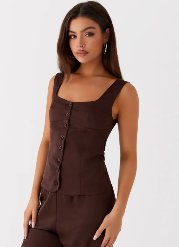 Golden Skies Bustier Panel Top - Chocolate sold by Peppermayo
