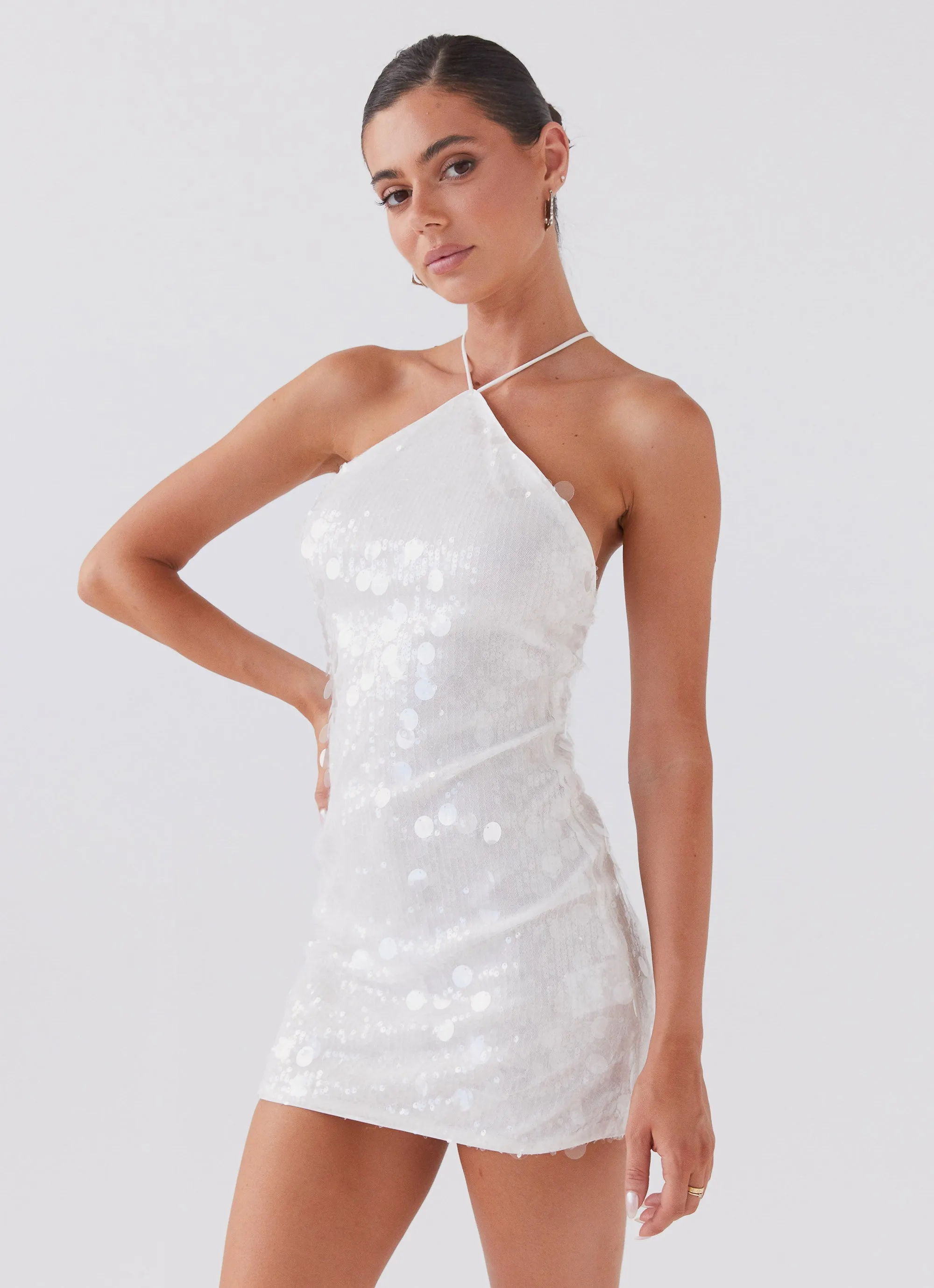 Glitz And Glamour Sequin Mini Dress - Crystal Cloud sold by Peppermayo