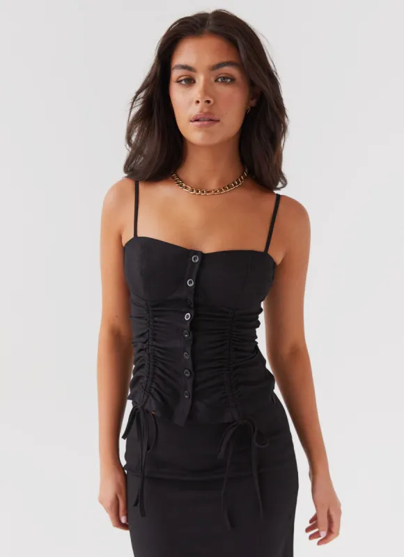 Ariana Linen Bustier Top - Black sold by Peppermayo
