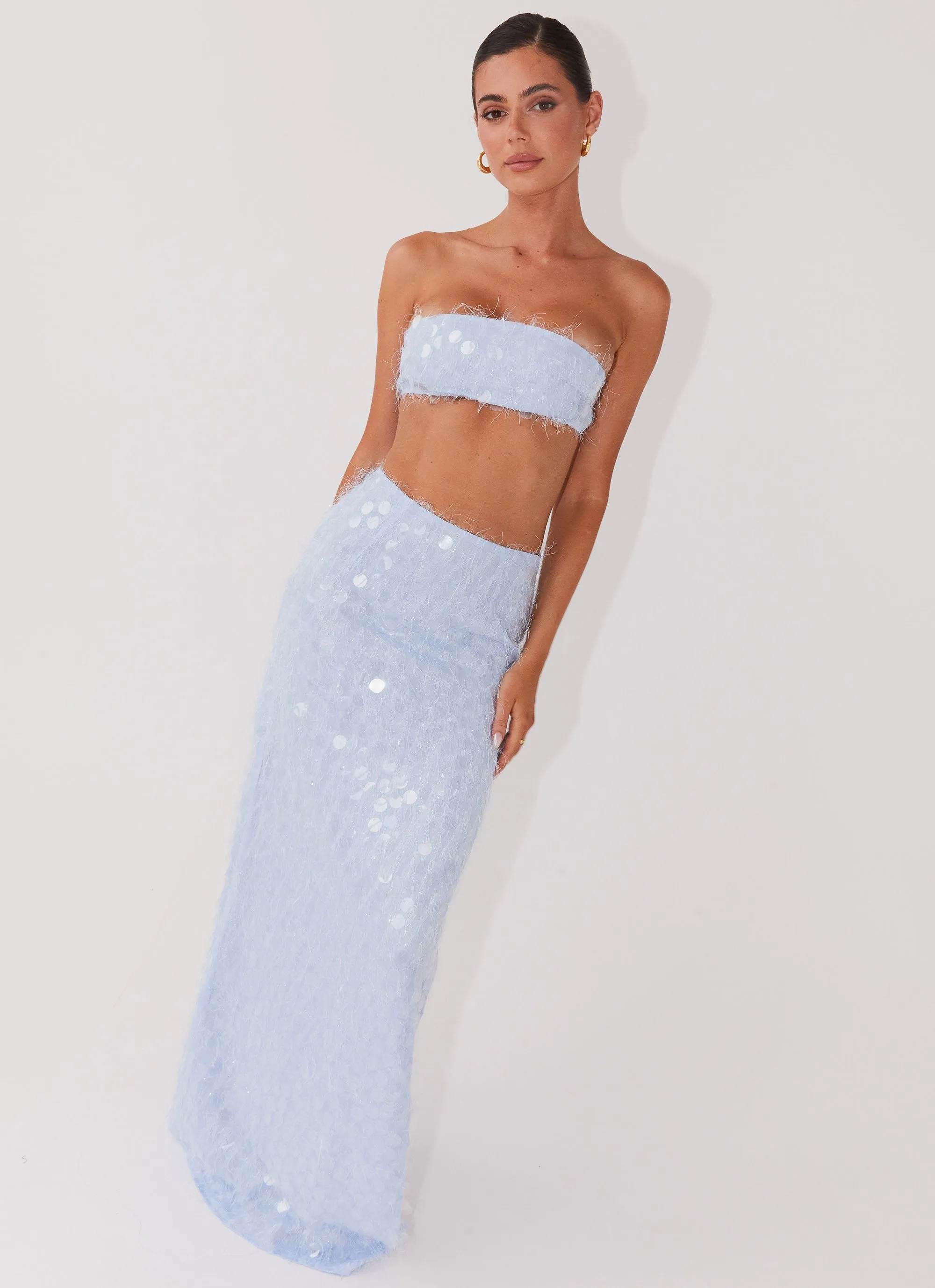 Kyleigh Textured Sequin Maxi Skirt - Lavender Mist sold by Peppermayo