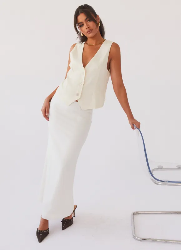 Born For Bordeaux Linen Midi Skirt - White made by Peppermayo