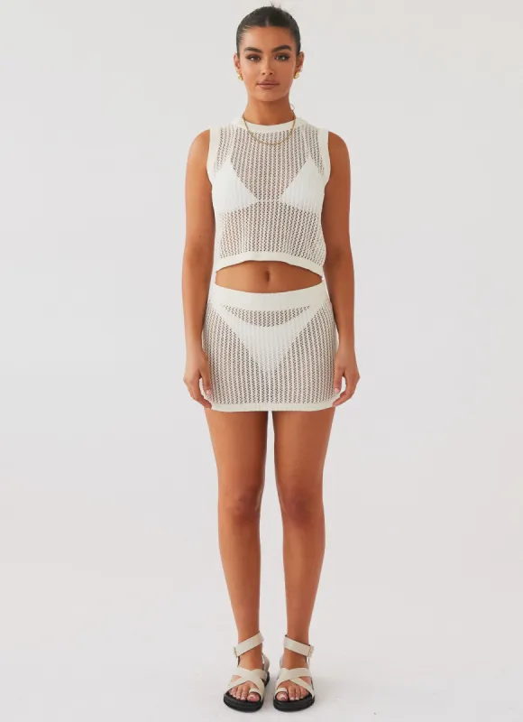 Beach Club Crochet Mini Skirt - White sold by Peppermayo