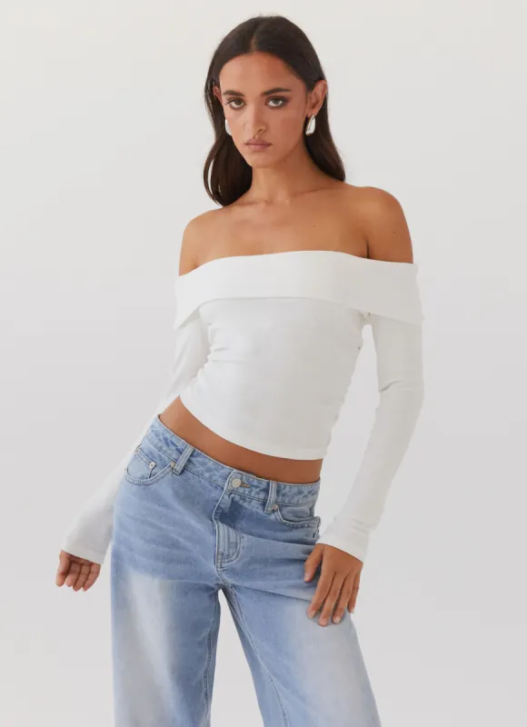 Hayley Long Sleeve Ribbed Top - White sold by Peppermayo