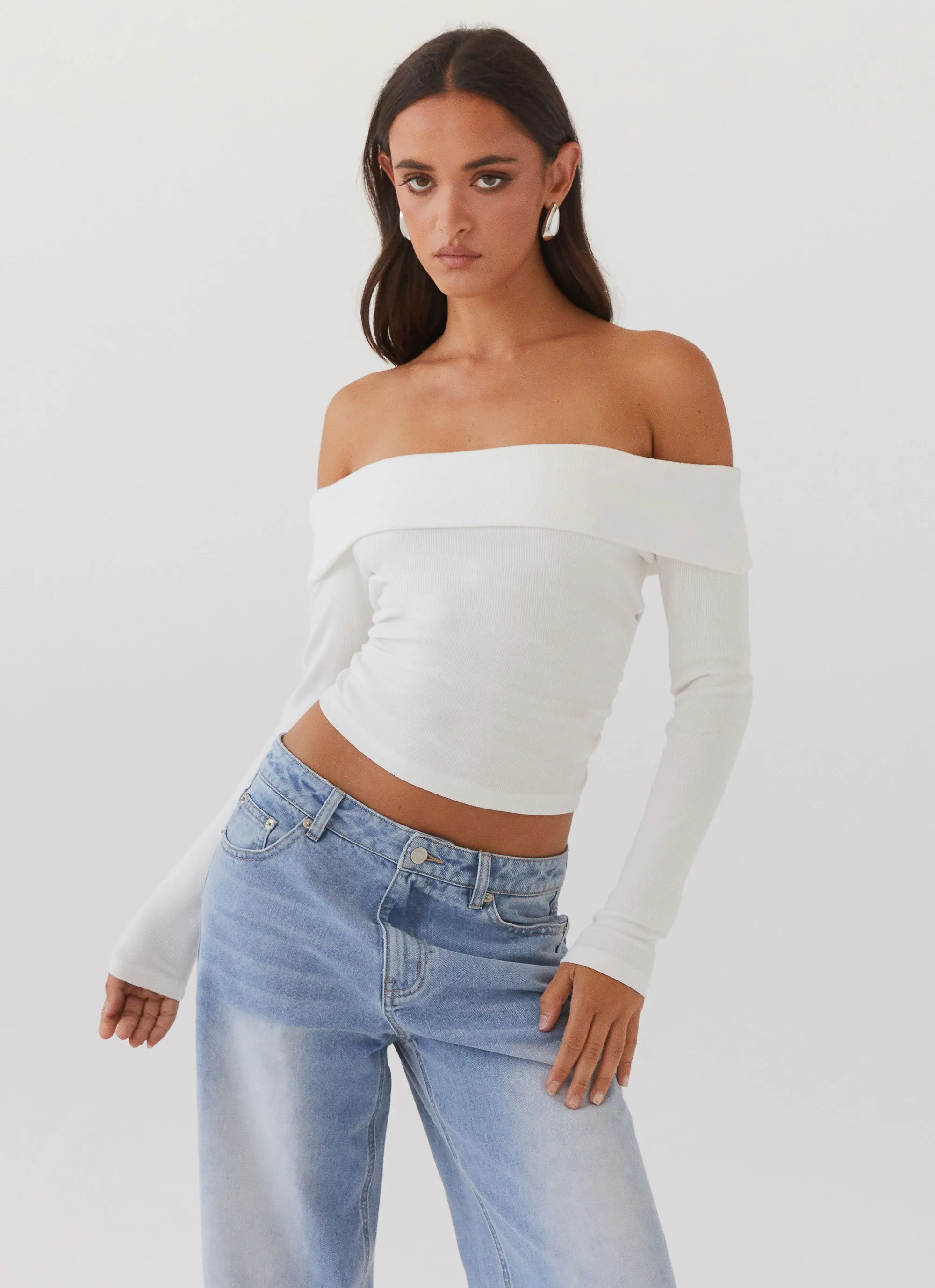 Hayley Long Sleeve Ribbed Top - White sold by Peppermayo