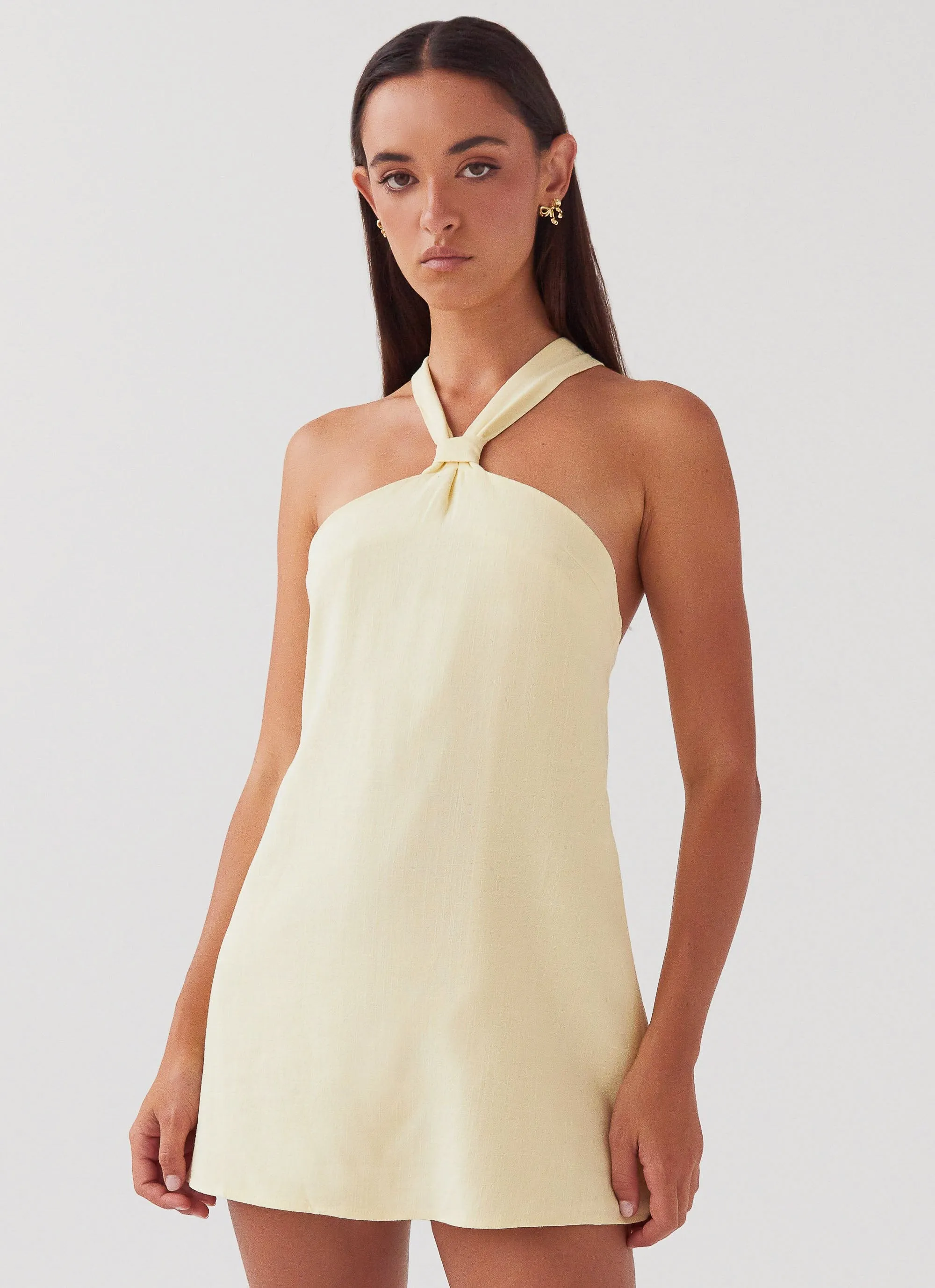 Keira Linen Mini Dress - Lemon sold by Peppermayo