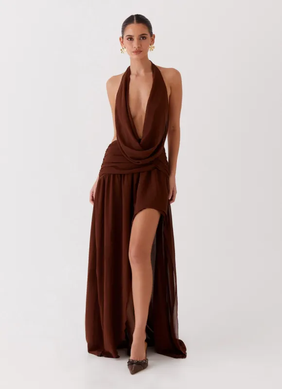 Blake Rose Maxi Dress - Brown sold by Peppermayo