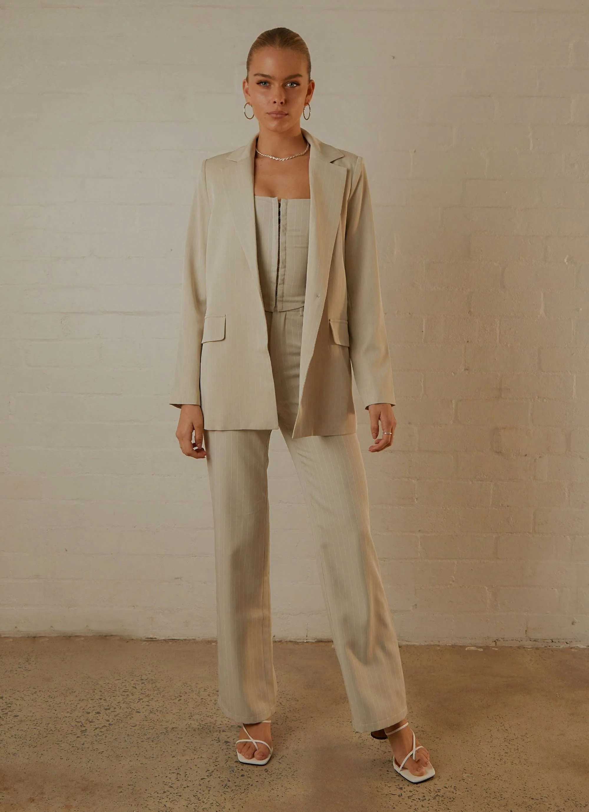 Mia Oversized Blazer - Stone Pinstripe sold by Peppermayo product image thumbnail 5