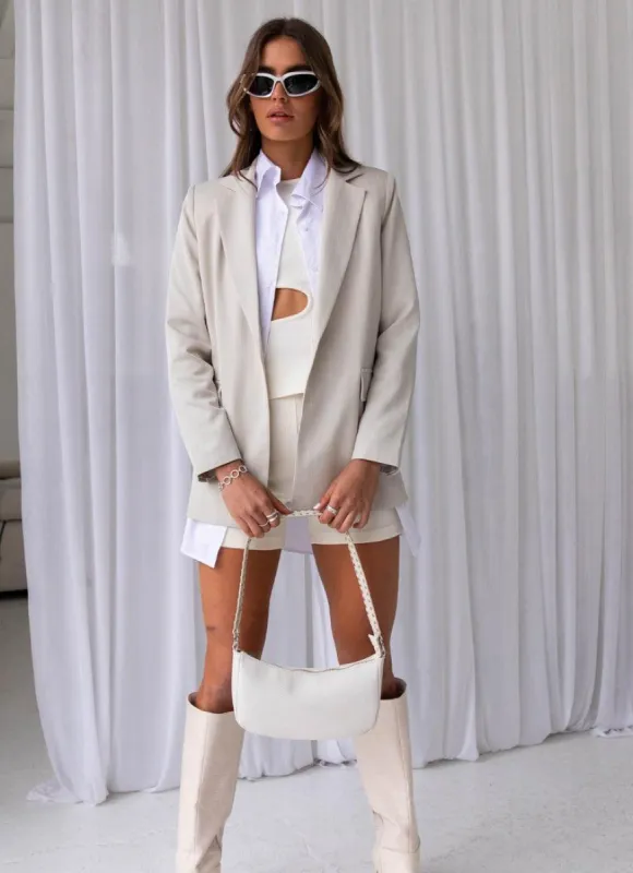 Mia Oversized Blazer - Stone Pinstripe sold by Peppermayo