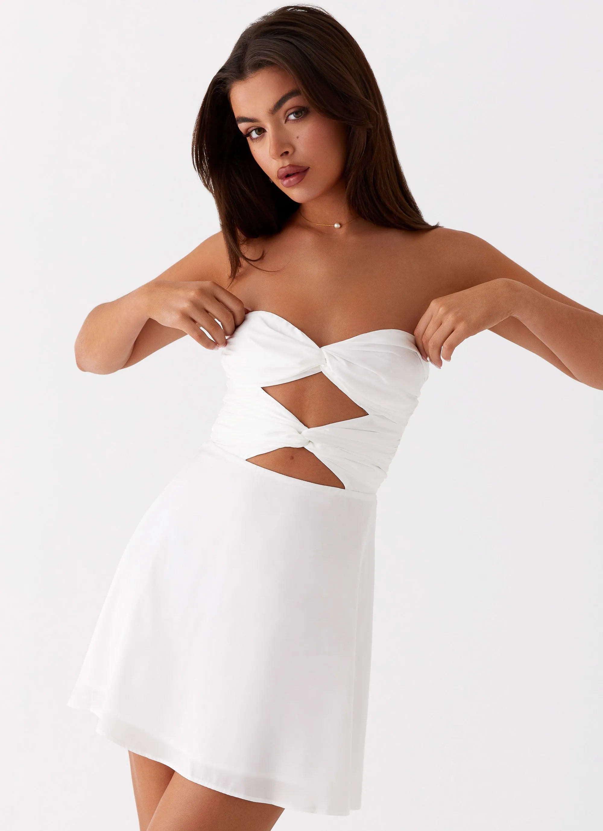 Taga Twist Mini Dress - White sold by Peppermayo