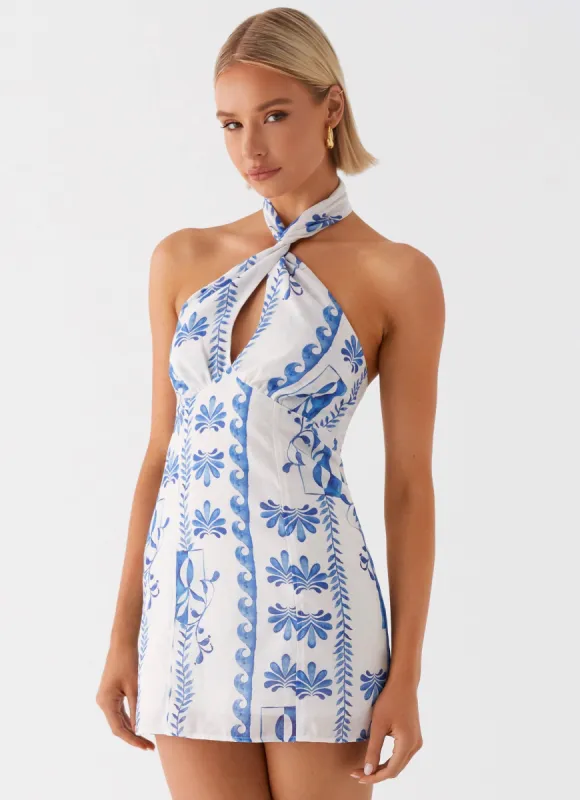 Sabine Linen Mini Dress - Floral Wave sold by Peppermayo