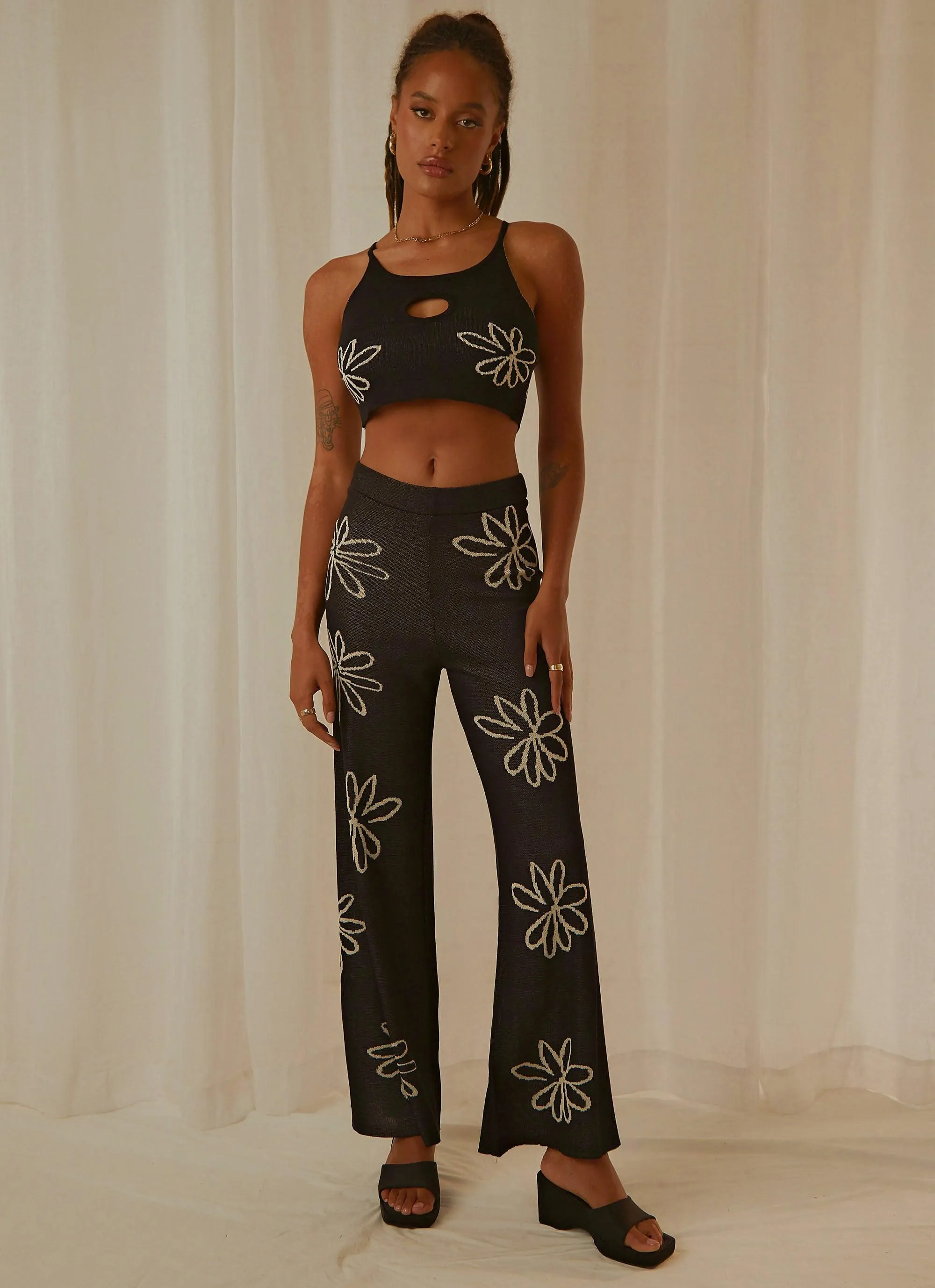 Floral Takeover Knit Pants - Black sold by Peppermayo