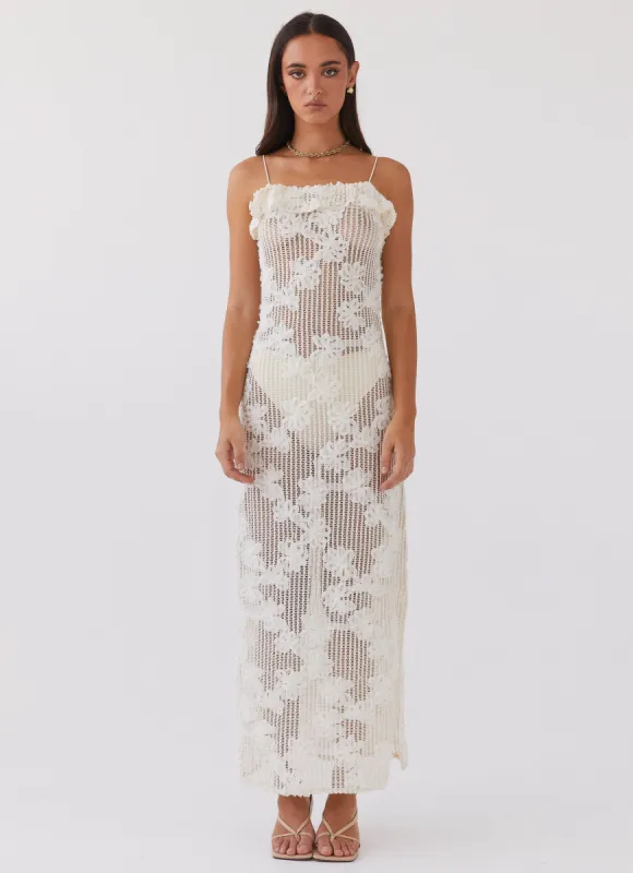 Evangeline Embroidered Maxi Dress - Ivory Tea sold by Peppermayo