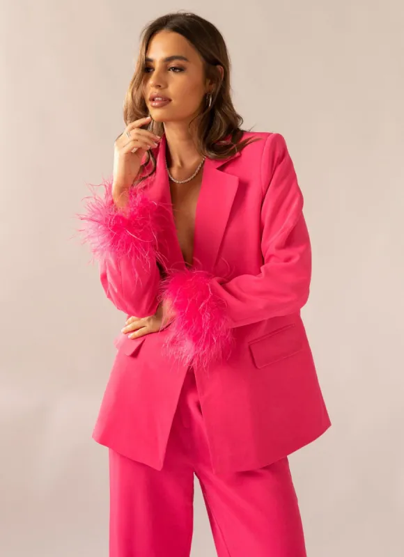 Shake It Off Feather Blazer - Magenta sold by Peppermayo
