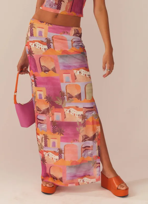 The City Meets the Coast Midi Skirt - Sunset Building sold by Peppermayo