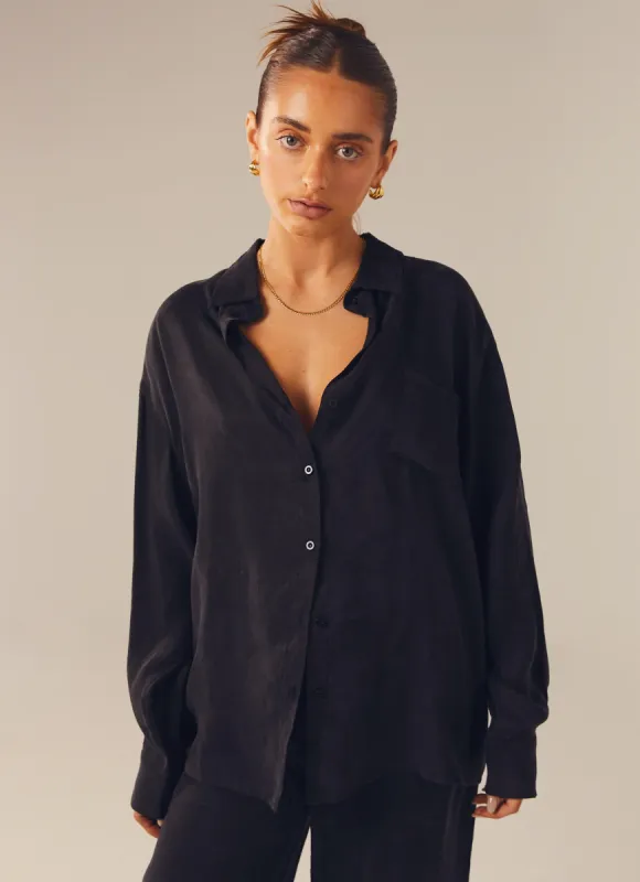 Do Not Disturb Cupro Shirt - Shadow sold by Peppermayo