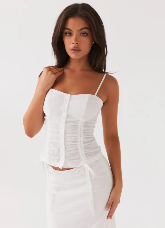 Ariana Linen Bustier Top - White sold by Peppermayo