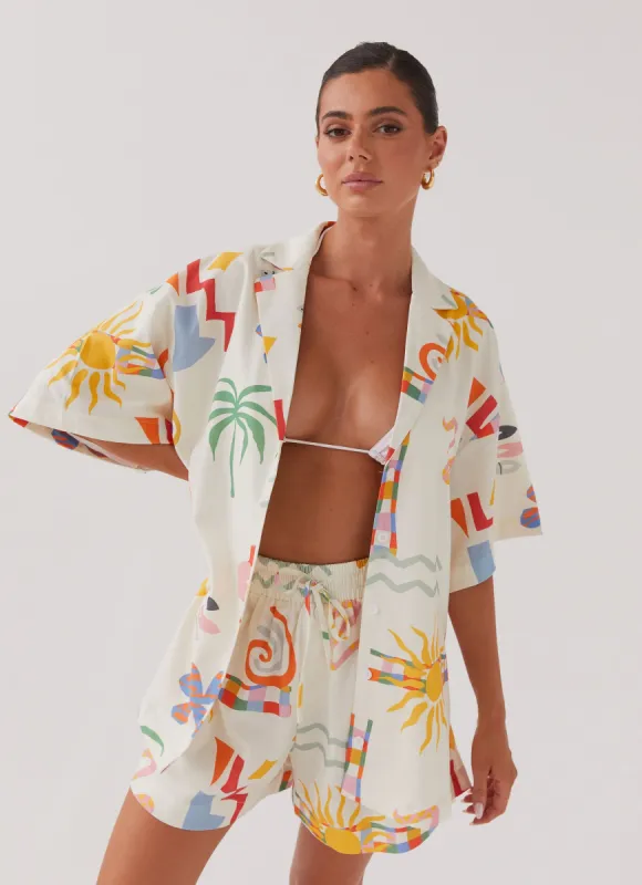 Tallulah Linen Oversized Shirt - Summer Palm sold by Peppermayo