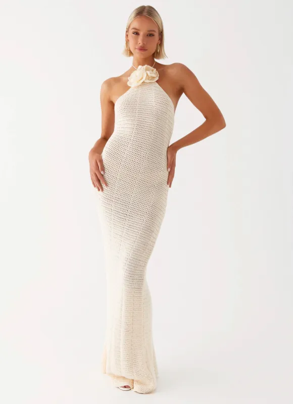 Gia Rose Halter Neck Maxi Dress - Ivory sold by Peppermayo