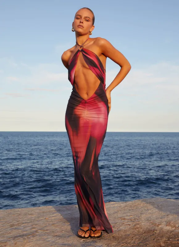 Rheanna Maxi Dress - Pink Print sold by Peppermayo