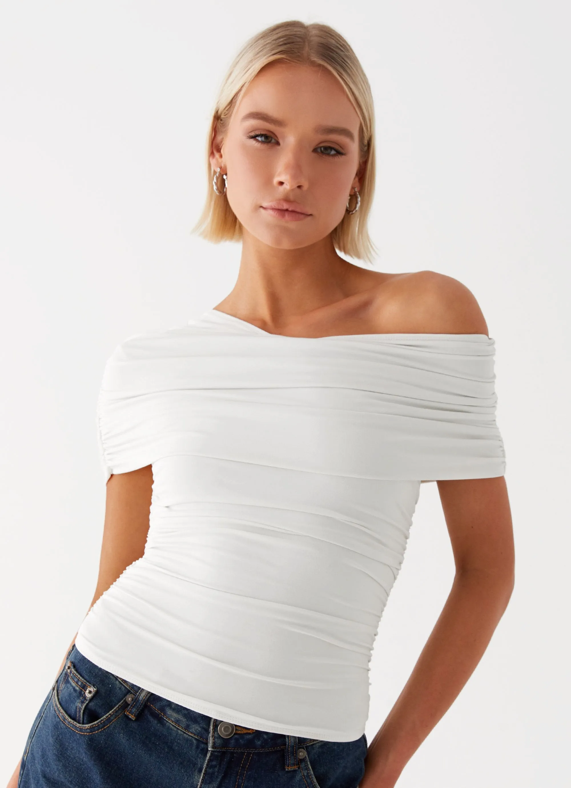 Gabbie Off Shoulder Top - White sold by Peppermayo