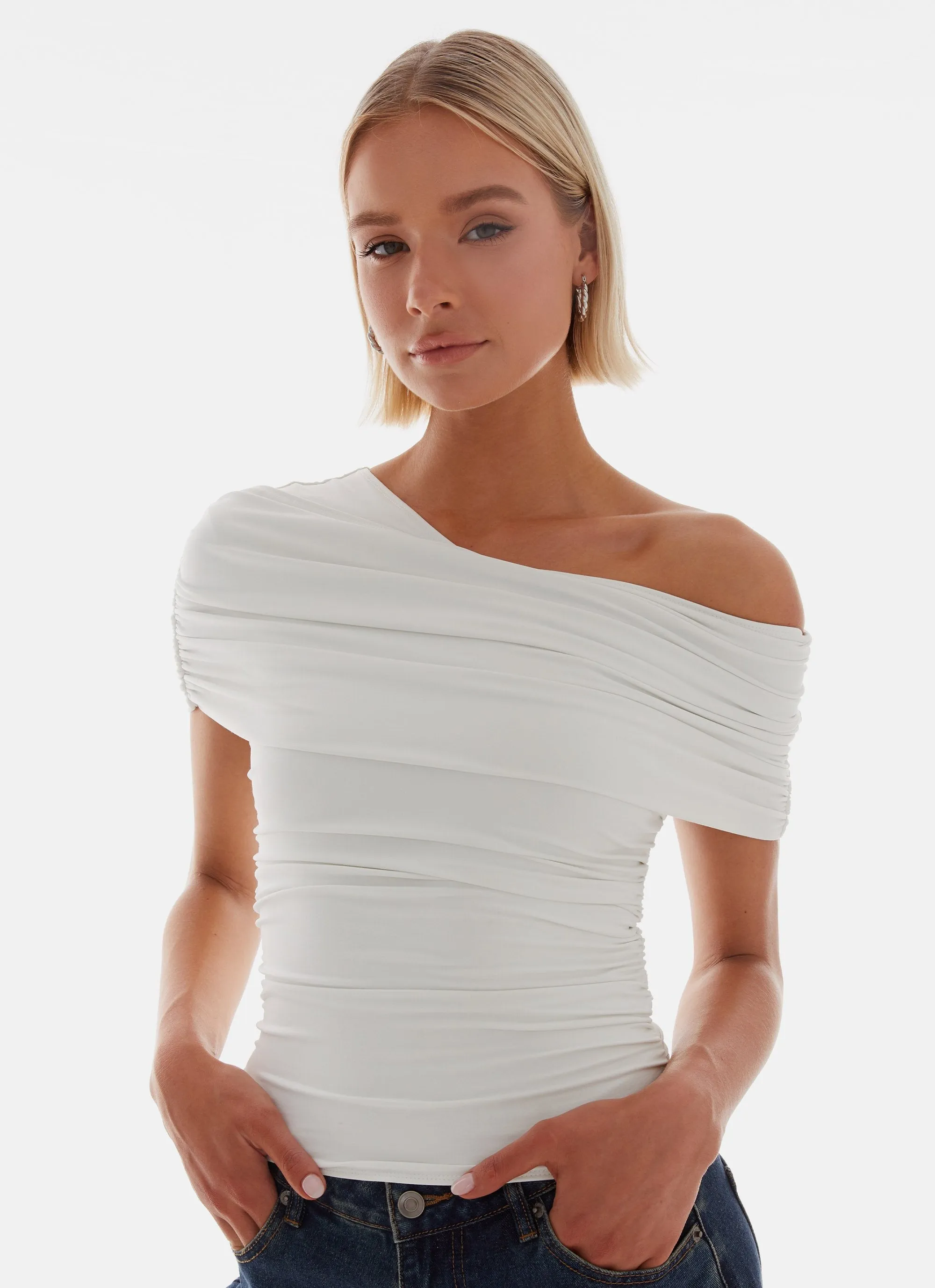 Gabbie Off Shoulder Top - White sold by Peppermayo product image thumbnail 5
