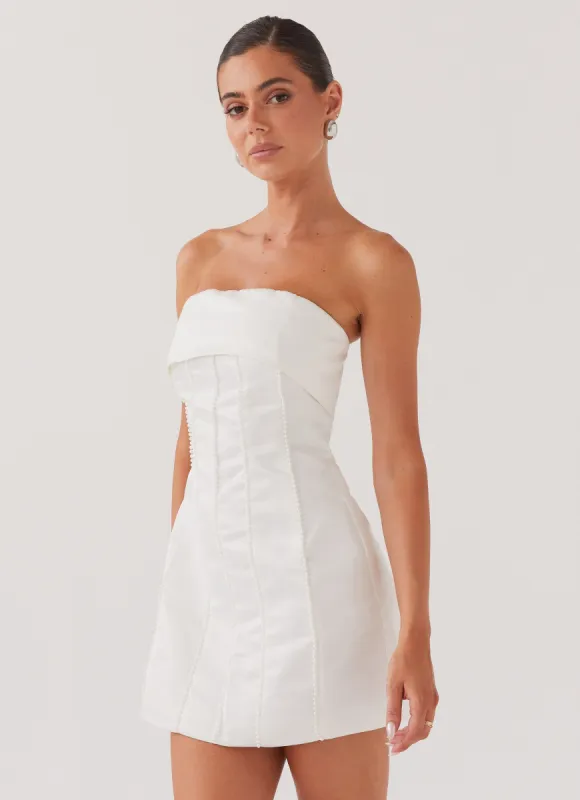 Bombshell Tube Mini Dress - White Pearl sold by Peppermayo