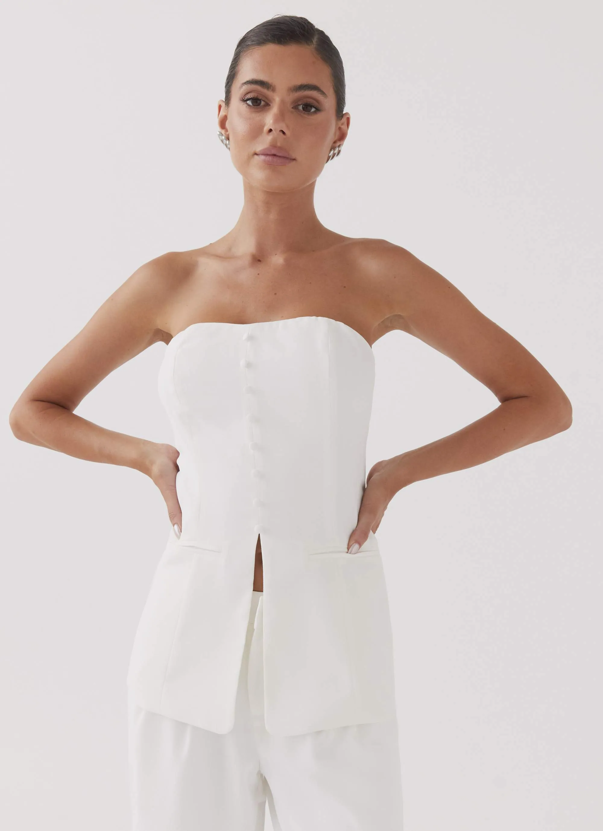 Riveria Tailored Strapless Top - Ivory sold by Peppermayo