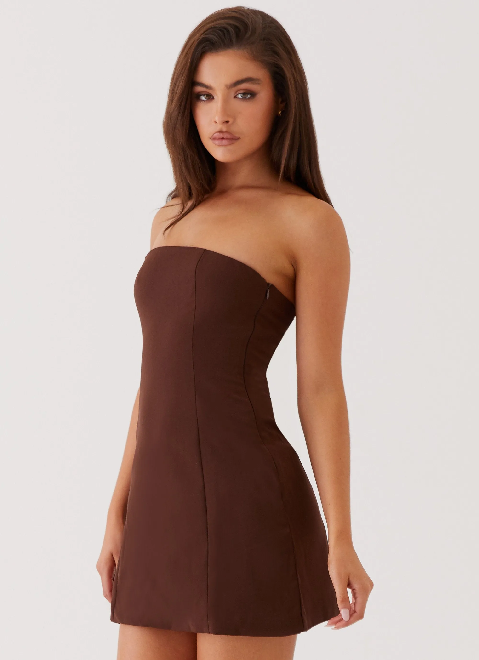 Ayanna Strapless Mini Dress - Chocolate sold by Peppermayo