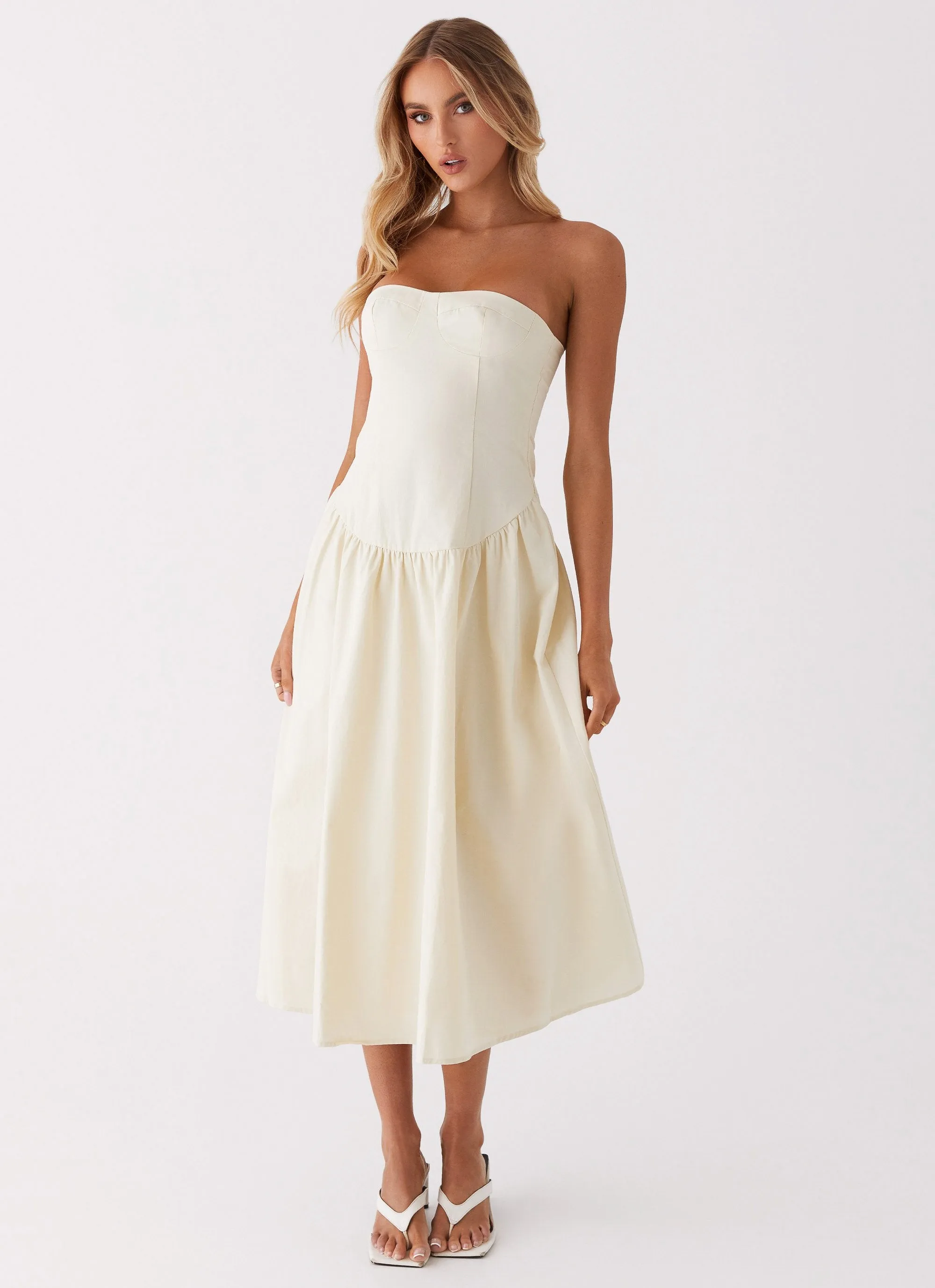 Rosebud Bustier Midi Dress - Ivory sold by Peppermayo