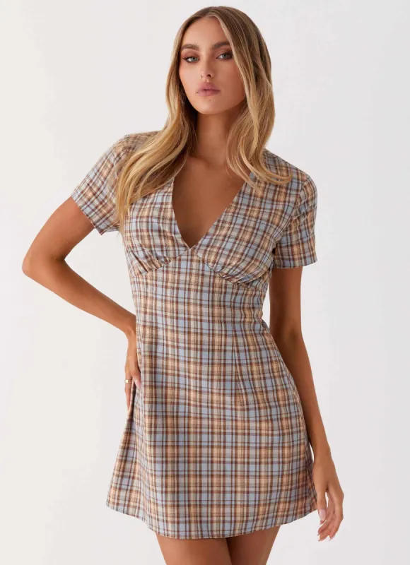 Niki Cap Sleeve Mini Dress - Check sold by Peppermayo